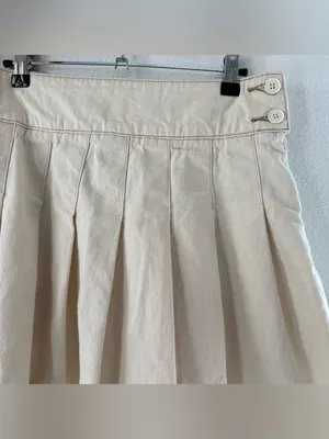 Free People We The Free Old Skool Pleated Mini Skirt Cream Cotton Denim 28 thumbnail 3