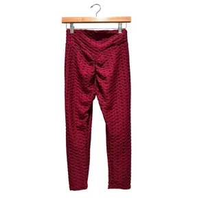 Leggings Park Womens‎ Honeycomb Textured Capri Leggings Burgundy Size M NWT Gym thumbnail 2