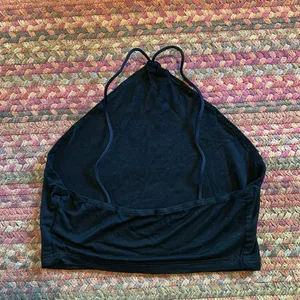 BLACK BASIC HIGH NECK STRAPPY OPEN BACK CROP TOP thumbnail 2