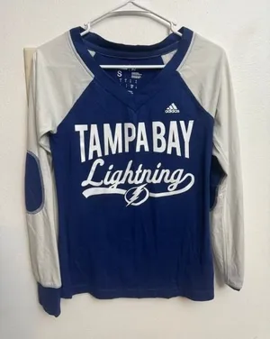 Adidas Tampa Bay Lightning NHL Womens Raglan Long Sleeve Shirt Blue Grey S (F) thumbnail 1