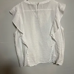 LOFT Textured White Blouse with Ruffle Detail thumbnail 4