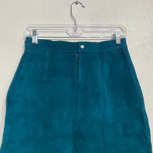 Fashion House Teal Suede Leather High Waist Mini Skirt Vintage Sz 10 thumbnail 8