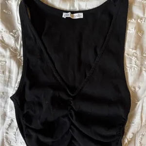 ZARA Size S Black Ribbed Ruched V-Neck Tank thumbnail 1