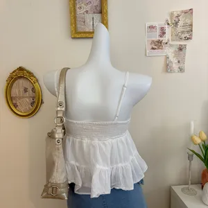aeropostale white crochet eyelet lace babydoll cami top size s tiered ruffle hem thumbnail 4