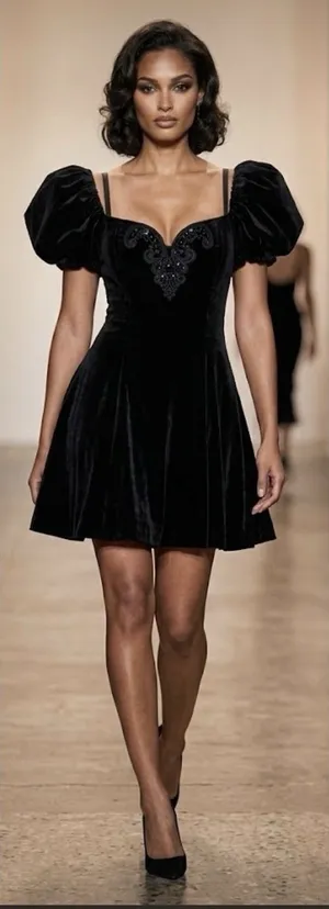 Jessica McClintock Gunne Sax Black Velvet Cocktail Dress Size 5/6 thumbnail 1