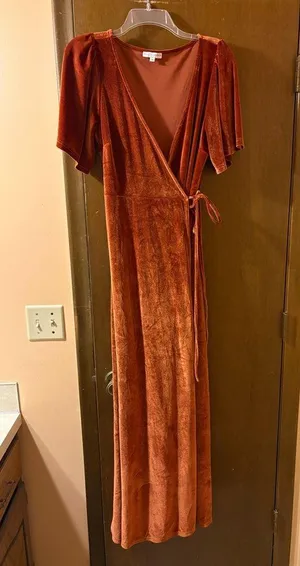Baltic Born Meghan Rust Terracotta Velvet Wrap Maxi Dress thumbnail 3