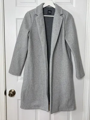 ZARA Gray Long Coat Duster Overcoat Minimalist Quiet Luxury Office Timeless Sz S thumbnail 2