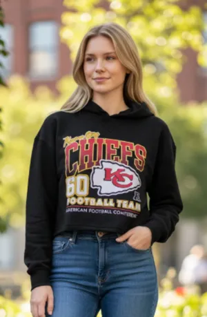 NWT NFL Kansas City Chiefs Short Hoodie Black Attached Hood Ladies Sz Large thumbnail 1