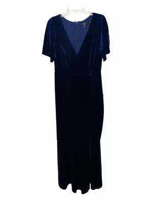Lulus Elegant Evenings Navy Velvet Flutter Sleeve Trumpet Maxi Dress Navy 1X NWT thumbnail 5
