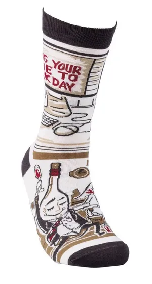 Primitives by Kathy Crew Socks in White, Black, Tan & Red Cocktail Design thumbnail 1