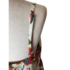 MSK Floral Maxi Dress Women Large Cream Ivory Square Neck Beaded‎ Straps Boho thumbnail 6
