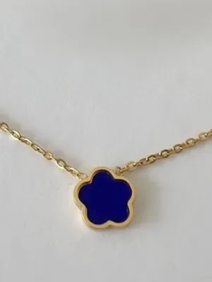18K Gold Plated Blue Clover Necklace stainless steel Womens jewelry thumbnail 2