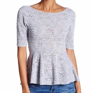 Free People Gray Lacey Second Chance Short Sleeve Peplum Top M thumbnail 5