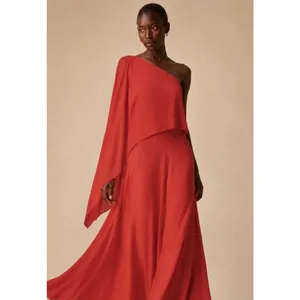 Zara Red Asymmetric Flowing Cape One Shoulder Top Lyocell XL 2010/789/649 thumbnail 2