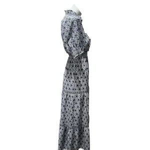 Max Studio Women's XS Blue Floral Maxi Dress Boho Chic 3/4 Sleeve thumbnail 3