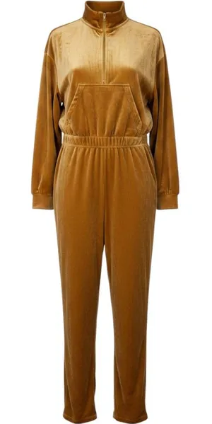 Fabletics Womens Velour Quarter Zip Jumpsuit Mustard Gold M thumbnail 1