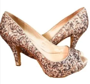 Nine West Metallic Giltter Heels Sparkly Silver Lace Open Toe Evening 7.5 M thumbnail 1
