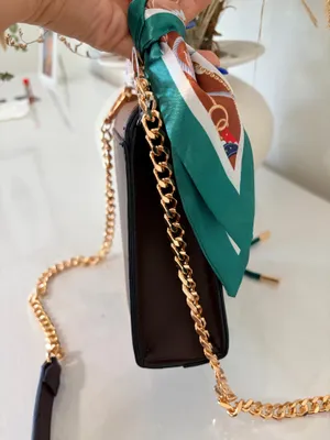 ALDO Brown Top Handle Satchel Handbag Scarf Charm Gold Chain Preppy Chic Quiet Luxury thumbnail 6