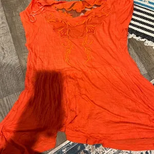 Free people Orange Embroidered mesh‎ Top M thumbnail 6