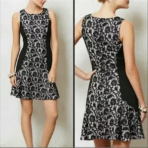 Maeve x Anthropologie Sirena Lilac & Black Lace‎ Fit & Flare Ruffle Dress Medium thumbnail 4