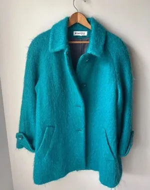 Vintage Appleseed’s Teal Mohair Wool Blend Coat Jacket Size 14 thumbnail 1