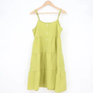 Lime Green Tiered Mini Sundress Adjustable Straps Striped Button Front Large thumbnail 2