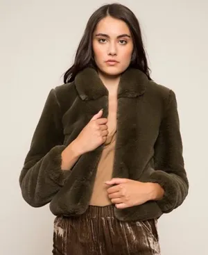 NWT Lucy Paris Esmeralda Faux Fur Jacket Olive M thumbnail 1