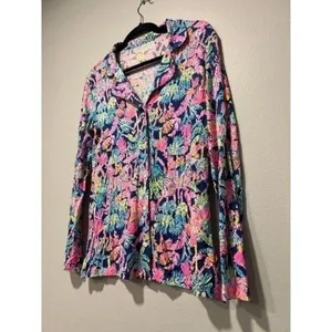 LILLY PULITZER PJ Knit LS Button Up Top Sm Oyster Bay Navy‎ Seen & Herd Knit thumbnail 2