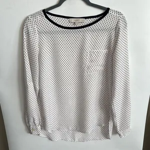 LOFT White and Purple Long Sleeve Blouse thumbnail 3
