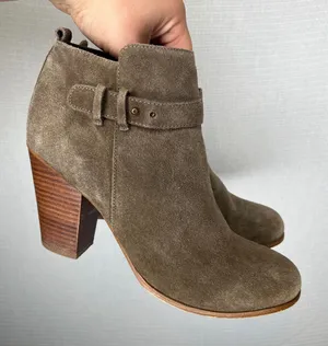 Franco Fortini Lexi Women Brown Suede Block Heel Ankle Bootie Buckle Size 10 thumbnail 1
