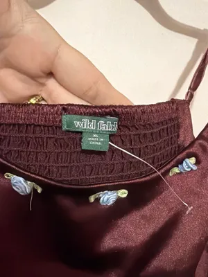 Wild Fable Burgundy Satin Cami with Blue Rose Detail thumbnail 2