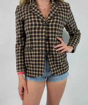 Vintage Neutral Plaid Blazer thumbnail 2