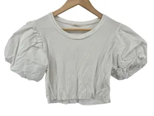 POL‎ Top Womens Small FKT779B White Puff Sleeve Ribbed Knit Crop EUC thumbnail 1