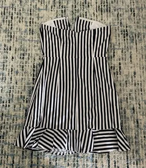Olivaceous stripped strapless dress thumbnail 4