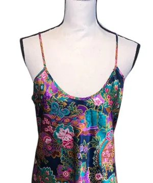 Vintage California Miss Floral Satin Short Chemise M Nightgown Side Slit thumbnail 4