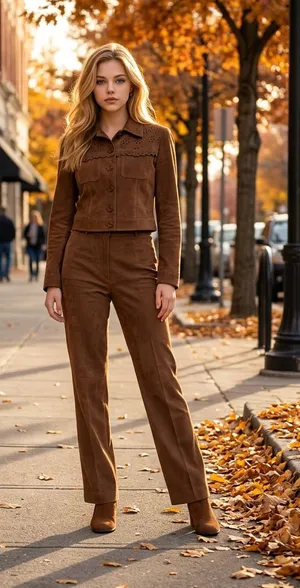 Vintage Boho Faux Suede Jacket and Trouser Pant 2-Piece Suit Set thumbnail 1