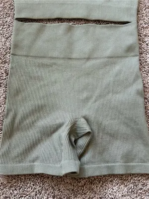 Ribbed High-Waist Athletic Shorts and Crop Tank in Sage Green thumbnail 3