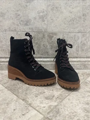 Vince Camuto Debsen Suede Lug Sole Boots Size 8.5 Euro 39 Black thumbnail 2