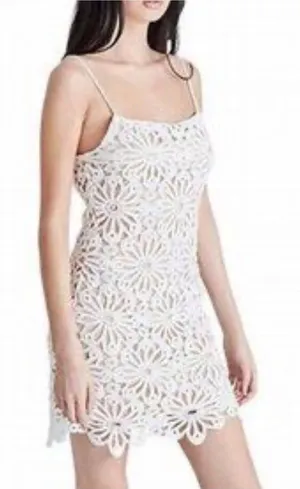 Steve Madden‎ Daisy Mini Dress Womens 10 White Crochet Floral Boho Bridal Party thumbnail 1