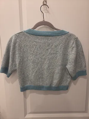 MATTHEW BRUCH Tweed Knit Cropped Cardigan in Seafoam / Light Blue - Size 2 / M thumbnail 5