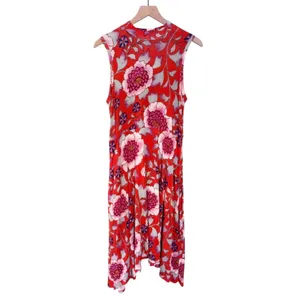 Maeve Anthropologie Clearly Floral Sleeveless Asymmetrical Dress Red Medium thumbnail 3