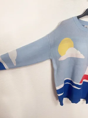 Miss Sparkling Coastal Lighthouse Scenic Knit Sweater Nautical Oversized Pullove thumbnail 4