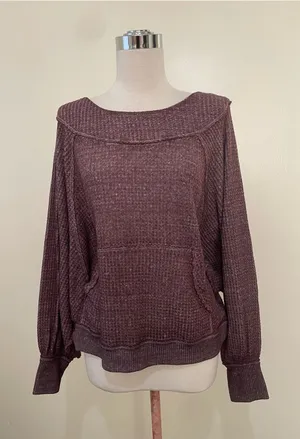 We The Free Mauve Plum Waffle-Knit Scoop Pullover thumbnail 1