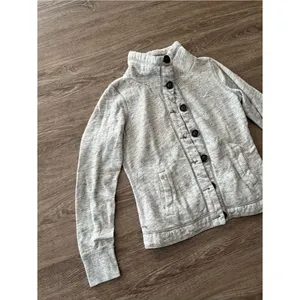 Hollister Gray Sherpa Lined Coat Womens Medium Funnel Neck Button Front Jacket thumbnail 6