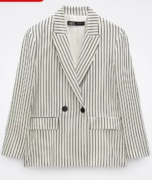 Zara Oversized Black and White Striped Blazer thumbnail 1
