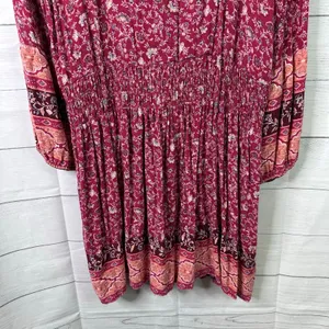 American Eagle Womens XL Long Boho Paisley Floral Gathered Mini Dress thumbnail 5