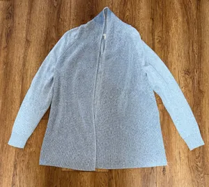LL Bean Womens XL Light Blue 100% Cotton Open Front Ribbed‎ Cardigan Cottagecore thumbnail 1
