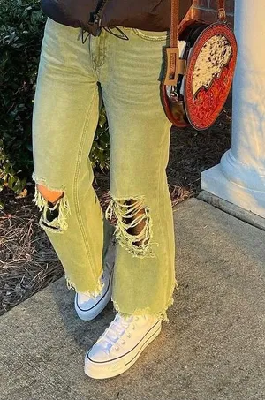 Green Crop Wide leg Jeans Size 25 thumbnail 1