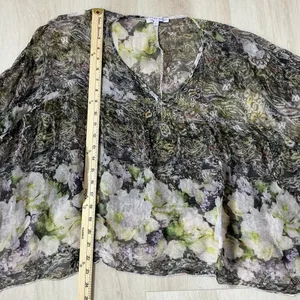 Tempo Paris Boho Floral Paisley Sheer‎ Blouse Womens L Green V-Neck Flowy Gauze thumbnail 4