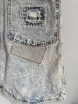 Vintage Kansas Jeans Acid Wash Patchwork Denim Shortalls M thumbnail 5